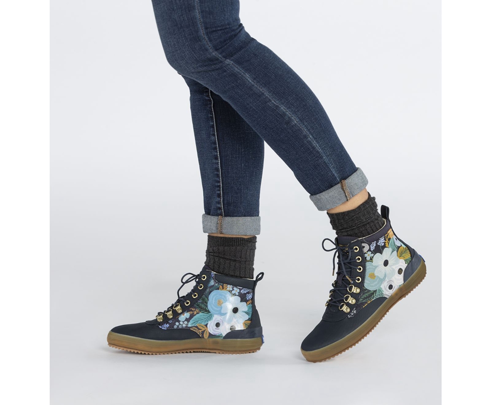 Keds Womens Boots Navy - Rifle Paper Co. Scout Water-Resistant Garden Party - 932QZXEKF